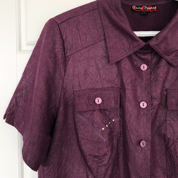 Vintage 80s Short Sleeve Wrinkle Texture Blouse - Picture 2 of 6